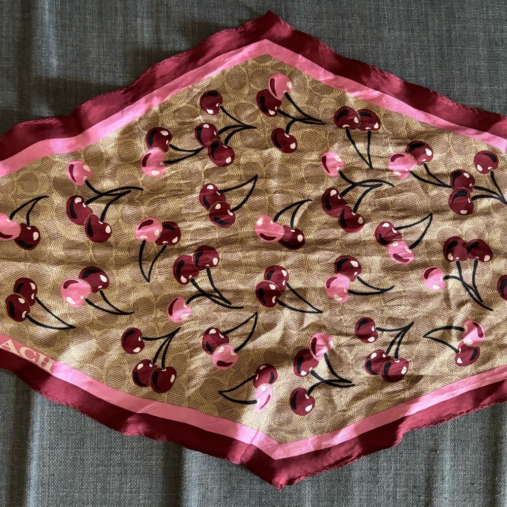 Coach Pink & Red Cherry Print Diamond Scarf